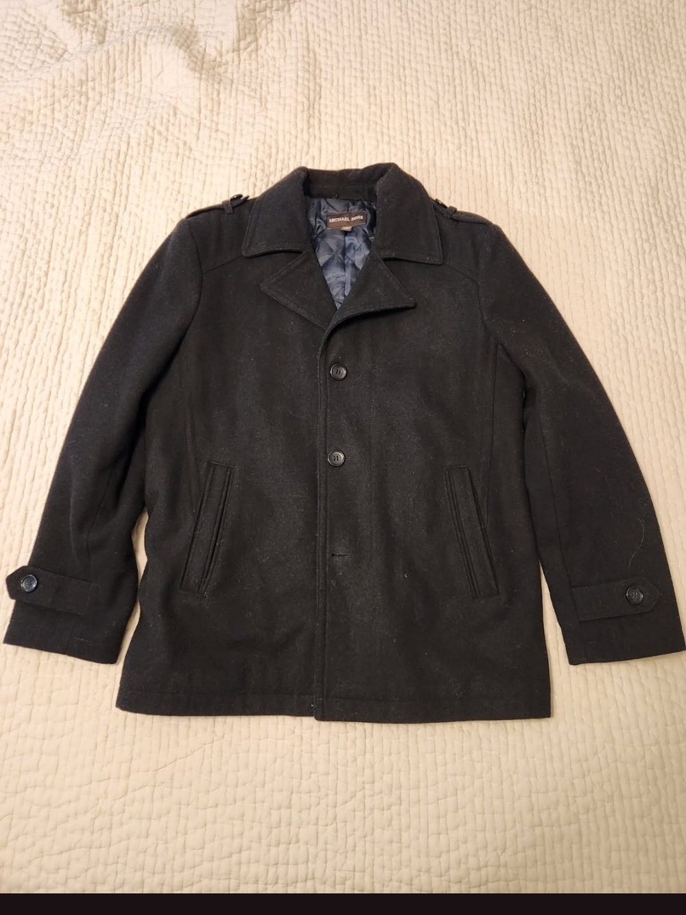 Michael Kors Black Wool Peacoat with Quilted Lining